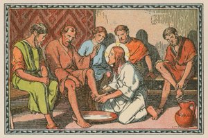 Scène uit het leven van Jezus (gekleurde gravure)