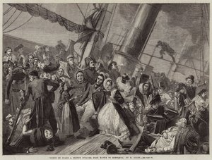 Scène aan boord van een Franse stoomboot van Havre naar Honfleur (gravure) door French School