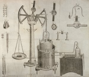 Wetenschappelijke apparatuur, uit The Elements of Chemistry door Antoine Laurent de Lavoisier (1743-94) gegraveerd door D. Lizars, 1796 door French School