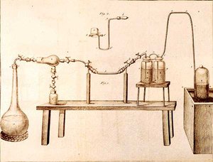 Wetenschappelijke Apparatuur, uit The Elements of Chemistry door Antoine Laurent de Lavoisier (1743-94) gegraveerd door D.Lizars, 1796 door French School