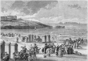 Zee baden: laatste badgasten op het strand van Dinard, Ile et Vilaine (35) door French School