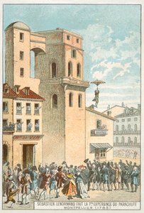 Sebastien Lenormand maakt de eerste parachutesprong, Montpellier