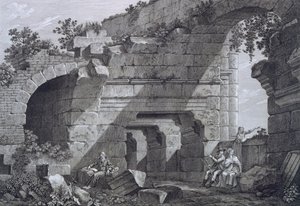 Tweede galerijen van het amfitheater in Nimes, uit Antiquités de la France: Vol I, Monuments de Nimes door French School