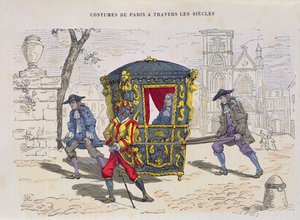 Sedan Stoel in de Zestiende Eeuw, uit Costumes de Paris a Travers les Siecles, gepubliceerd 1887 door French School