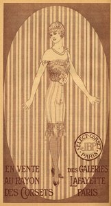 Select JPB korset te koop in de korsetafdeling van Galeries Lafayette in Parijs - 1914