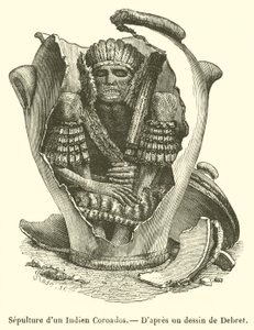 Sepultuur van een Coroados-indiaan (gravure) door French School