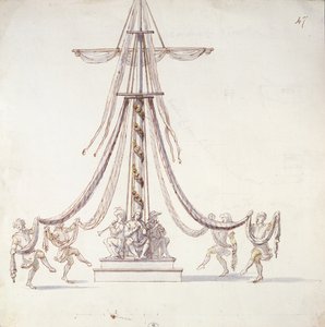 Decorontwerp voor een ballet met zeelieden die rond een mast dansen, uit een collectie getiteld Les Menus Plaisirs du Roi
