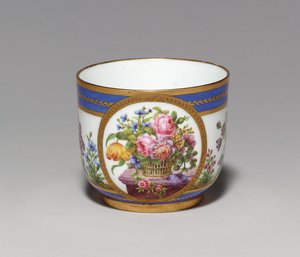 Sevres Beau Bleu suikerpot, schildersmerk voor Nicquet, verguldersmerk voor Vande, 1789 door French School
