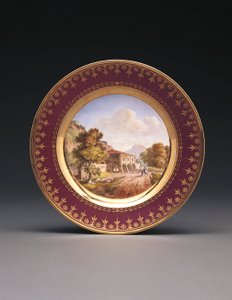 Sevres fond pourpre topografisch bord