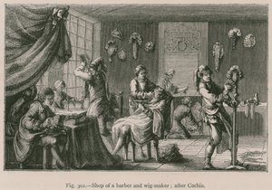 Winkel van een barbier en pruikenmaker (naar Cochin)