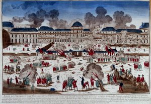 Belegering van het kasteel (paleis) van de Tuilerieën op 10 augustus door French School