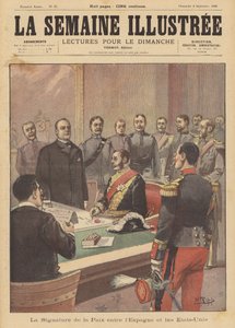 Ondertekening van een vredesprotocol dat een einde maakt aan de vijandelijkheden in de Spaans-Amerikaanse Oorlog, Washington DC, 12 augustus 1898 door French School