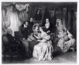 Ondertekening van het huwelijkscontract bij de notaris, ca. 1840 door French School