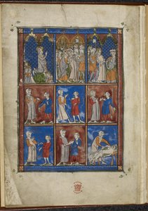 Sloane MS 1977 fol.5v Negen miniaturen met bijbelse en medische scènes, Chirurgia door French School