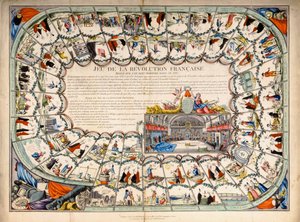 Slangen en ladders bord gebaseerd op de Franse Revolutie, 1791