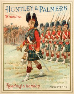 Soldaten van een Hoogland regiment op parade (chromolitho)