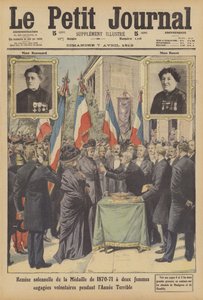 Plechtige uitreiking van de Frans-Pruisische Oorlogsmedaille aan twee Franse vrouwelijke vrijwilligers van het jaar... door French School
