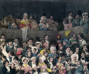 Toeschouwers die applaudisseren in het theater, gegraveerd door Benard en Frey, 1837 door French School