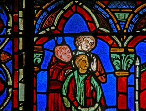 St. Cheron raam: zoon van Clotaire geleid naar het graf door French School