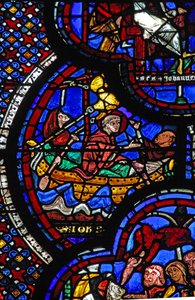 Het Sint-Jans-raam: verbannen naar Patmos en schrijft de Apocalyps