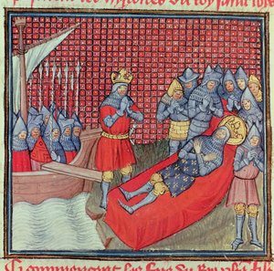 St. Louis sterft aan de pest op 25 augustus 1270 tijdens de Kruistocht tegen Tunis, uit het manuscript 