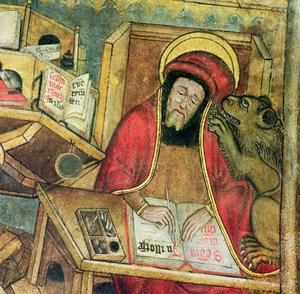 St. Marcus schrijft zijn evangelie (detail)