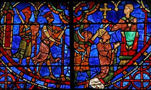 Sint Thomas Becket bidt voordat hij wordt vermoord door 3 ridders