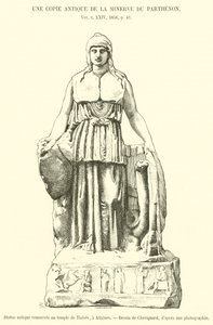 Antiek standbeeld bewaard in de tempel van Theseus, in Athene door French School