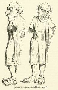 Standbeeld van Maccus, Latijnse Polichinelle (gravure) door French School