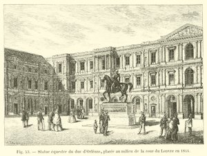 Ruiterstandbeeld van de hertog van Orléans, geplaatst in het midden van de binnenplaats van het Louvre in 1844 door French School