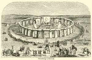 Stonehenge, gerestaureerd (gravure) door French School