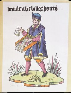 Straatverkoper die alfabetboekjes en boeken verkoopt, uit Cris de Paris, ca. 1515 door French School