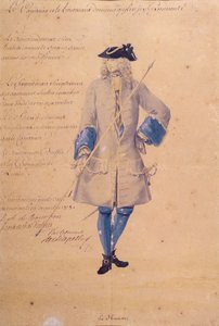 Studie van het uniform van een marinier gestationeerd in Le Havre, 1718 door French School