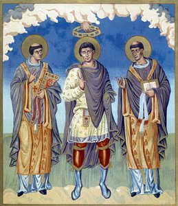 Symbolische kroning van een Franse Prins omringd door religieuzen. Illustratie uit 