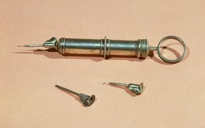Spuit uitgevonden door Charles-Gabriel Pravaz (1791-1853) in 1853 met verschillende naalden