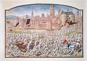 T.2 fol.287 Overwinning van de inwoners van Gent onder leiding van Philipp van Artevelde voor Brugge in 1381, uit Froissarts Kroniek, 1472 door French School