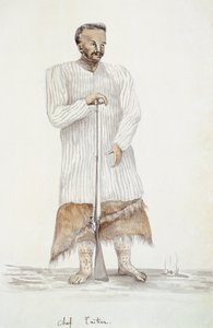 Tahitische hoofdman, illustratie uit de reis van Louis I Duperrey, door LF Lejeune