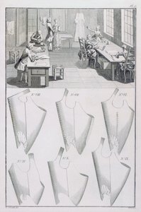 Kleermaker, uit de Encyclopedie des Sciences et Metiers door Denis Diderot (1713-84) gepubliceerd c.1770