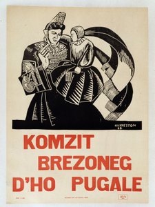 Spreek Bretons tegen je kinderen - Propagandaposter in het Bretons om Bretons aan te moedigen hun regionale taal te behouden