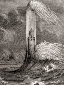 De 18e-eeuwse Eddystone-vuurtoren, gebouwd door John Rudyard, Eddystone Rocks, nabij Rame Head, Engeland, uit 