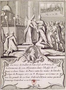 De afzwering van Hendrik IV (1553-1610) in St. Denis, juli 1593