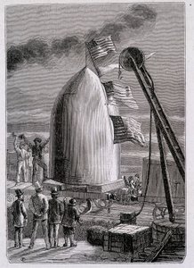 De Aankomst van het Projectiel bij Stone-Hill - in "Van de Aarde naar de Maan" door Jules Verne door French School