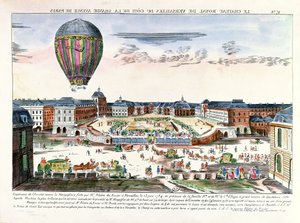 De ballonvaart van François Pilâtre de Rozier (1754-96) over het Chateau de Versailles, 23 juni 1784 door French School