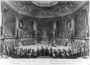 Het bal in het kleine park van Versailles, gravure 1678