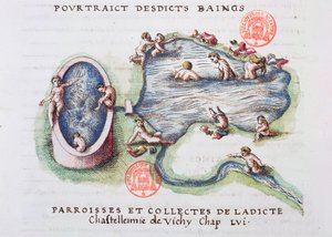 De baden van Vichy, uit Generale Description du Bourbonnais door Nicolas de Nicolay (1517-83) 1569 door French School