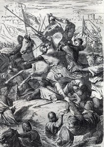 De Slag bij Kortrijk (Guldensporenslag) tussen de Koning van Frankrijk en de Vlaamse Gemeentelijke Militie op 11 juli