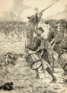 De Slag bij Marengo, Italië in 1800, gevochten tussen de Franse troepen onder Napoleon Bonaparte en de Oostenrijkers. Uit Agenda Buvard du Bon Marche gepubliceerd in 1917.