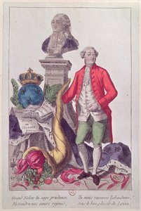 De oproep van Jacques Necker (1732-1804) 16 juli 1789 (gekleurde gravure) door French School