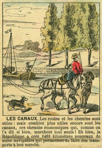 De Kanalen, illustratie van de voordelen van de Derde Republiek voor de aanleg van kanalen voor de economie van het land. Gravure in 