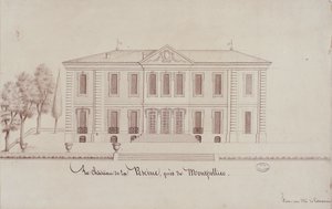 Het Kasteel de la Piscine, nabij Montpellier, getekend door Monsieur de Cenani door French School